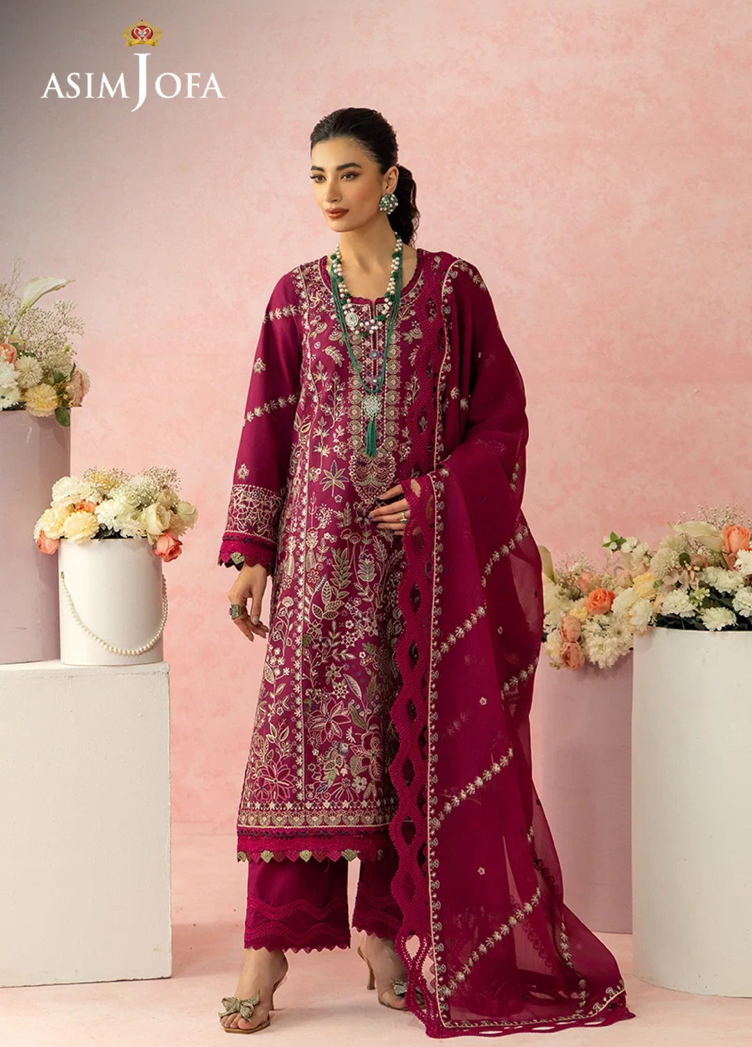 Asim Jofa Unstitched Embroidered Luxury Lawn 3 Piece Suit AJ26ULL AJULW-02 - Festive Collection