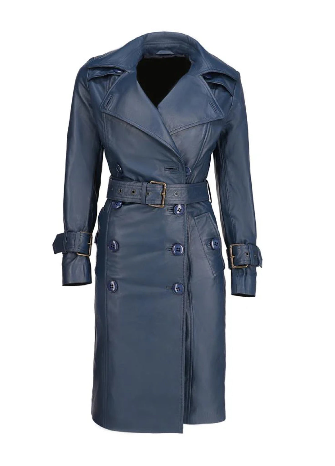 Jild Bomber Jacket Solids Womens Leather Long Coat Blue - Winter Collection