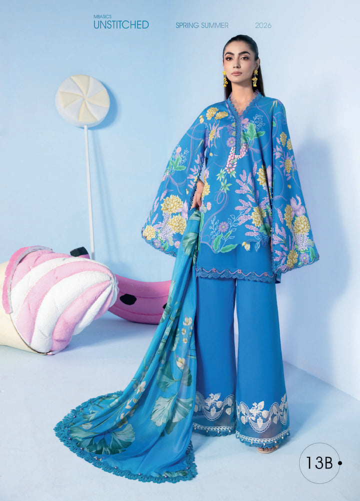 M Basics by Maria B Unstitched Embroidered Lawn 3 Piece Suit MB26UMB MB-CUSV13-13B - Summer Collection