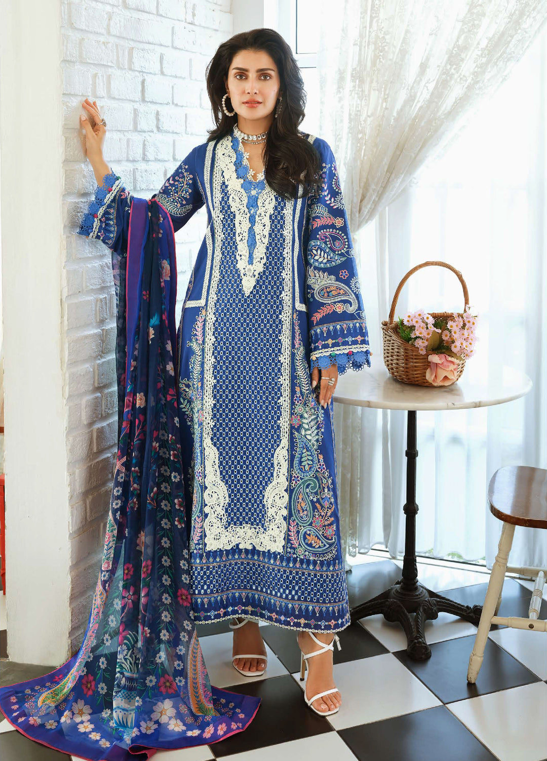 AMoi by Mushq Unstitched Embroidered Luxury Lawn 3 Piece Suit MU26AHL D-5 Moonlit Dreams - Summer Collection