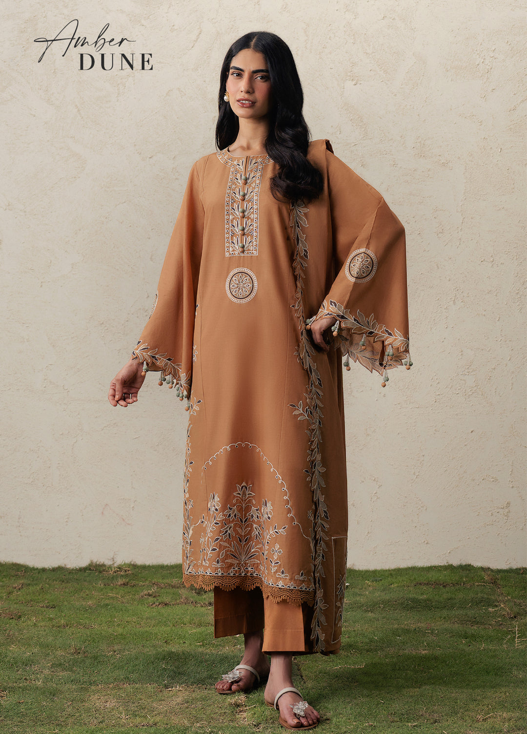 Moonsoon Edit by Cross Stitch Unstitched Embroidered Cambric 3 Piece Suit CS26UCM Amber Dune - Casual Collection