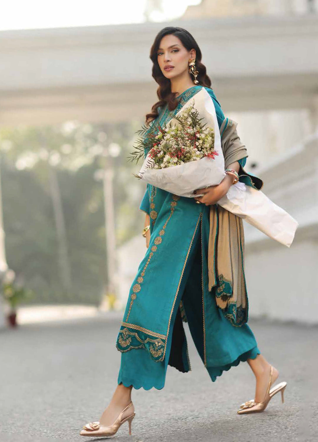 Charizma Signature Unstitched Embroidered Peach Leather 3 Piece CRZ25SP CSW5-04 - Winter Collection