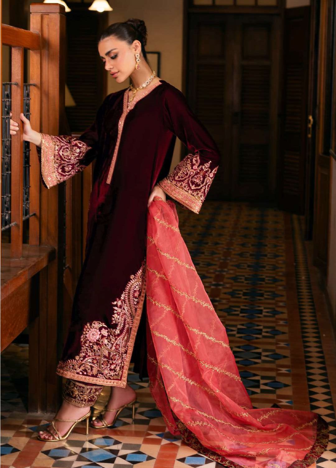 Zainab Chottani Unstitched Velvet Embroidered 3 Piece ZC25UV Aima - Festive Collection
