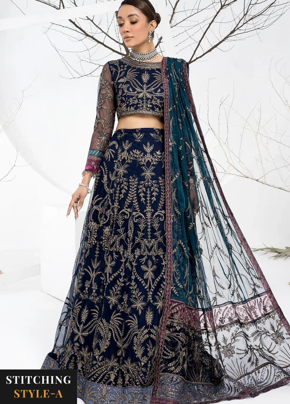 Zarif Women Unstitched Embroidered Net 3 Piece Suit ZR26UFC ZLC 01 BLUEBERRY - Festive Collection