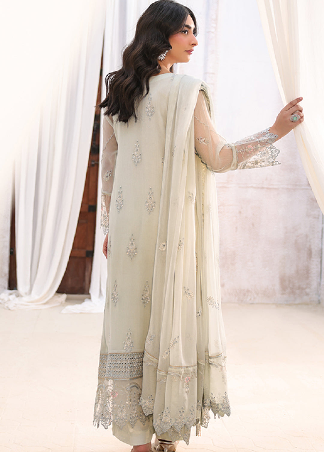 Lamhay by Shamooz Unstitched Embroidered Chiffon 3 Piece Suit SHM26UL Cloud Grey - Festive Collection
