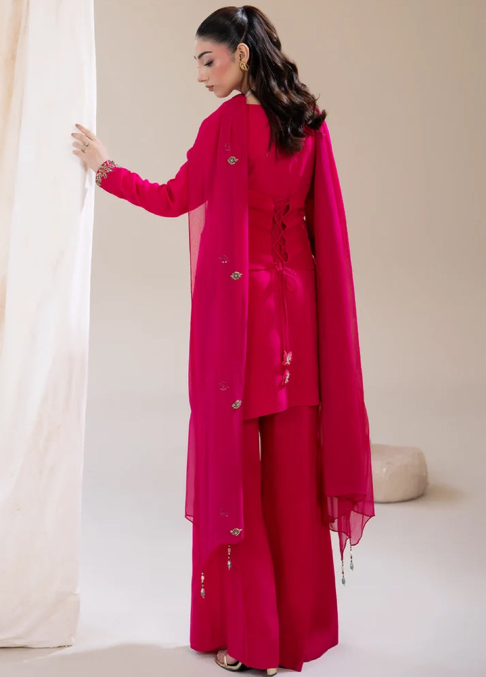 Alee Malic RTW Hand Work Raw Silk 3 Piece Suit Crimson - Wedding Collection