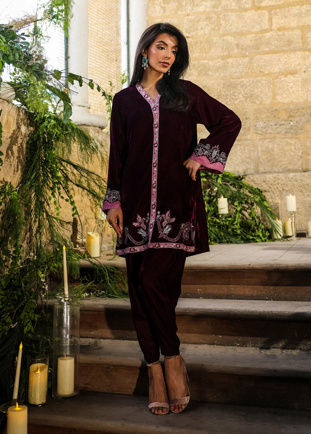 Elayra by Sahar Pret Velvet 3 Piece Embroidered Plum Reverie - Festive Collection