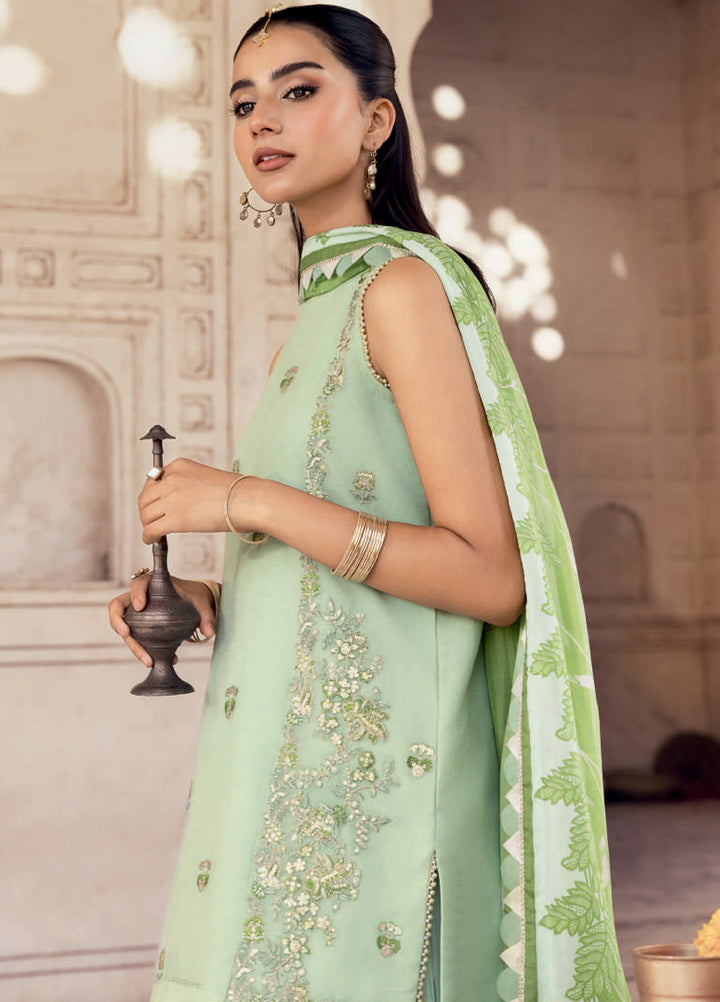 M basics by Maria B Unstitched Silk Embroidered Suits 3 Piece MB25WF D-801 Sea Green - Winter Collection