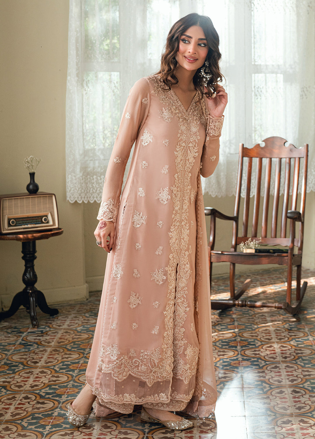 Eid Ensembles by Azure Unstitched Embroidered Chiffon 3 Piece Suit AZ26UEE ES-135 Cosmic Blush - Eid Collection