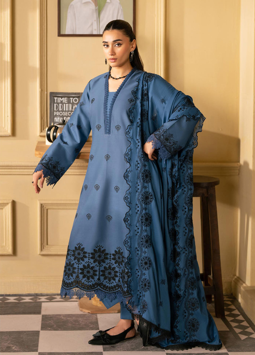 Raha by Rajbari Unstitched Premium Chikankai Embroidered Lawn 3 Piece Suit RB26UCRL D-8 - Summer Collection