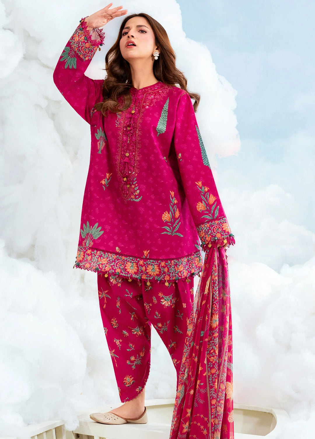 M Basics by Maria B Unstitched Embroidered Lawn 3 Piece Suit MB26SSEL MB-CUSV14-03B - Eid Collection