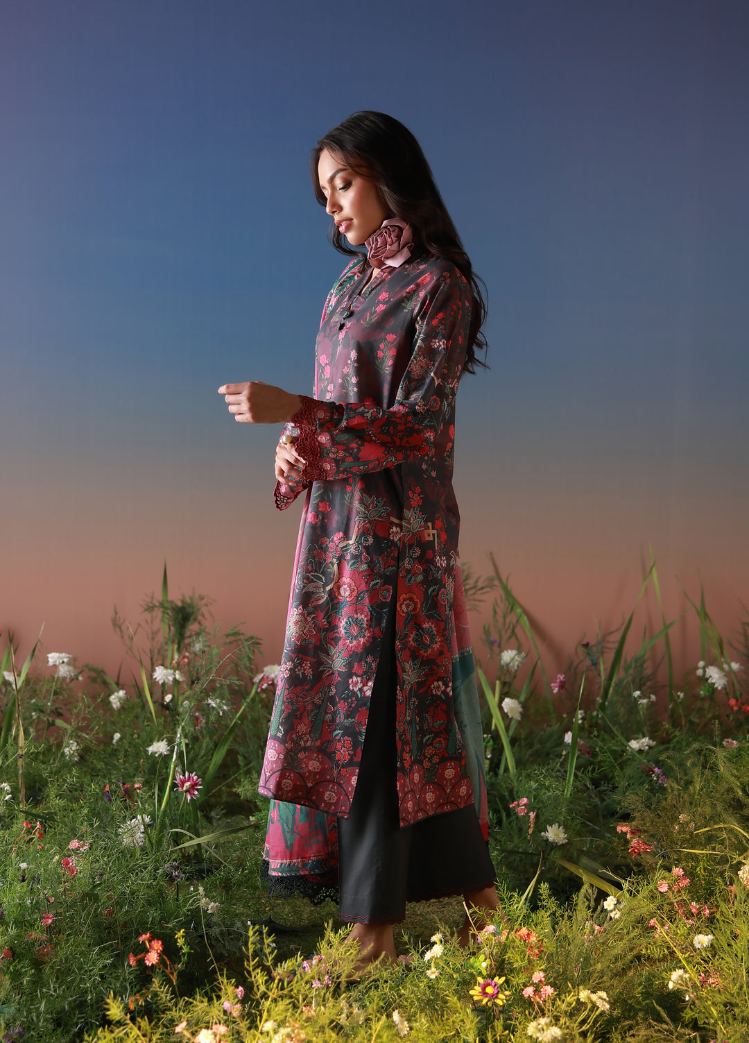 Mirha by Sahar Unstitched Printed Lawn 3 Piece Suit SS1-26-09  Noir Roseraie - Summer Collection