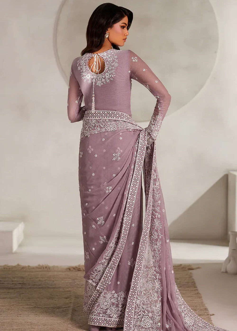 Zarif Women Unstitched Embroidered Chiffon Saree ZR26UFC ZE-MT-05 Niora - Festive Collection