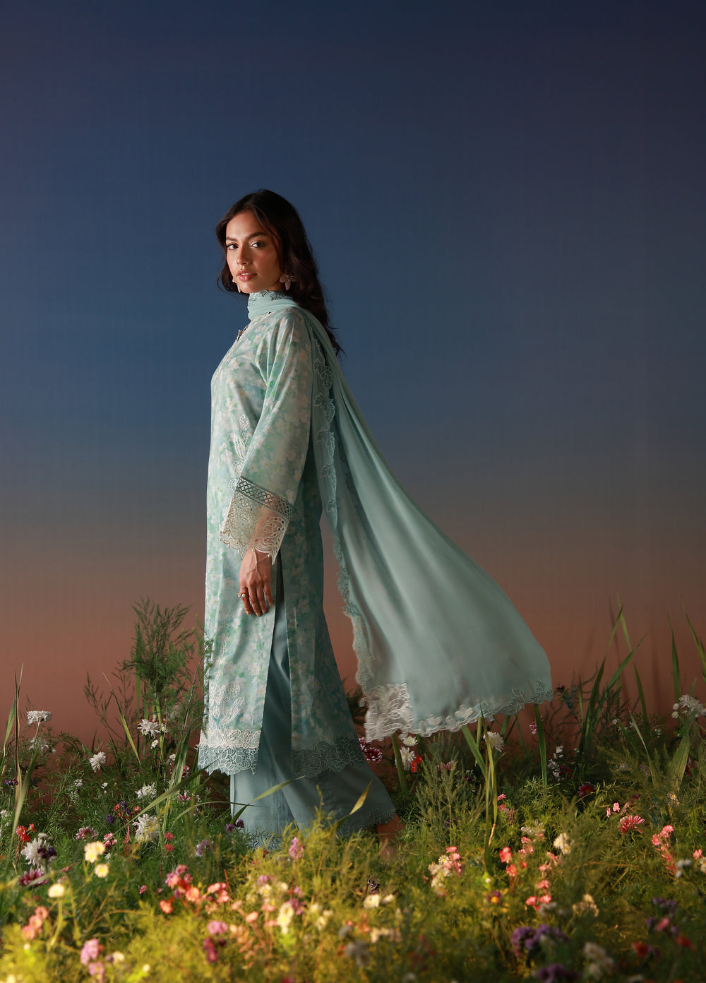 Mirha by Sahar Unstitched Embroidered Lawn 3 Piece Suit SS1-26-41 Pale Azure - Summer Collection