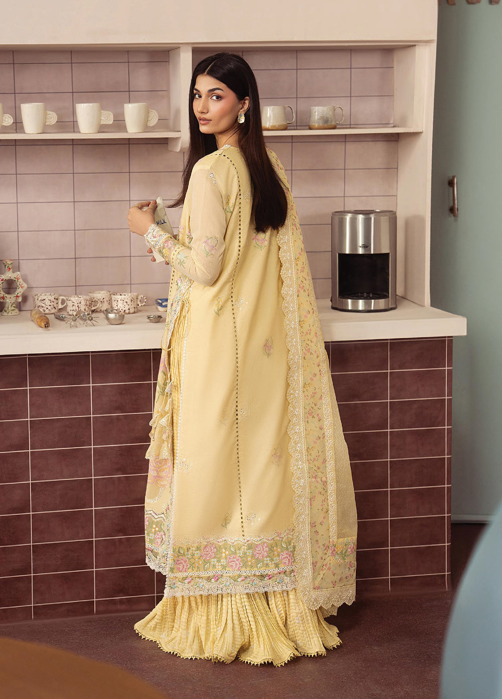 Brewed by Ayzel Unstitched Embroidered Paper Cotton 3 Piece Suit AAF26UBL Crema ZWU-0147-3PO - Festive Collection