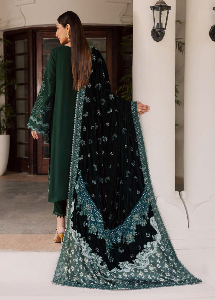 Nureh Exclusive Unstitched Luxury Leather Peach Velvet Shawl Embroidered Suits 3 Piece NU25NS NE-199 - Festive Collection