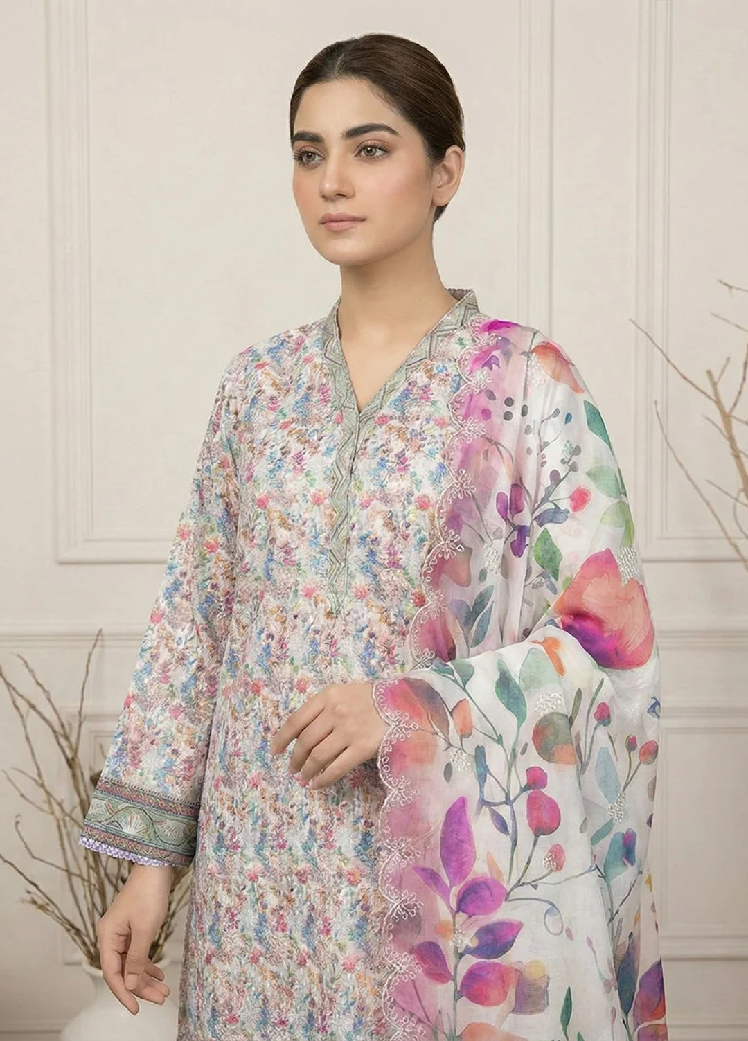 Anmol by Ishq e Rang RTW Chikankari Lawn 3 Piece Suit IR26RA Noor AA-7 - Casual Collection