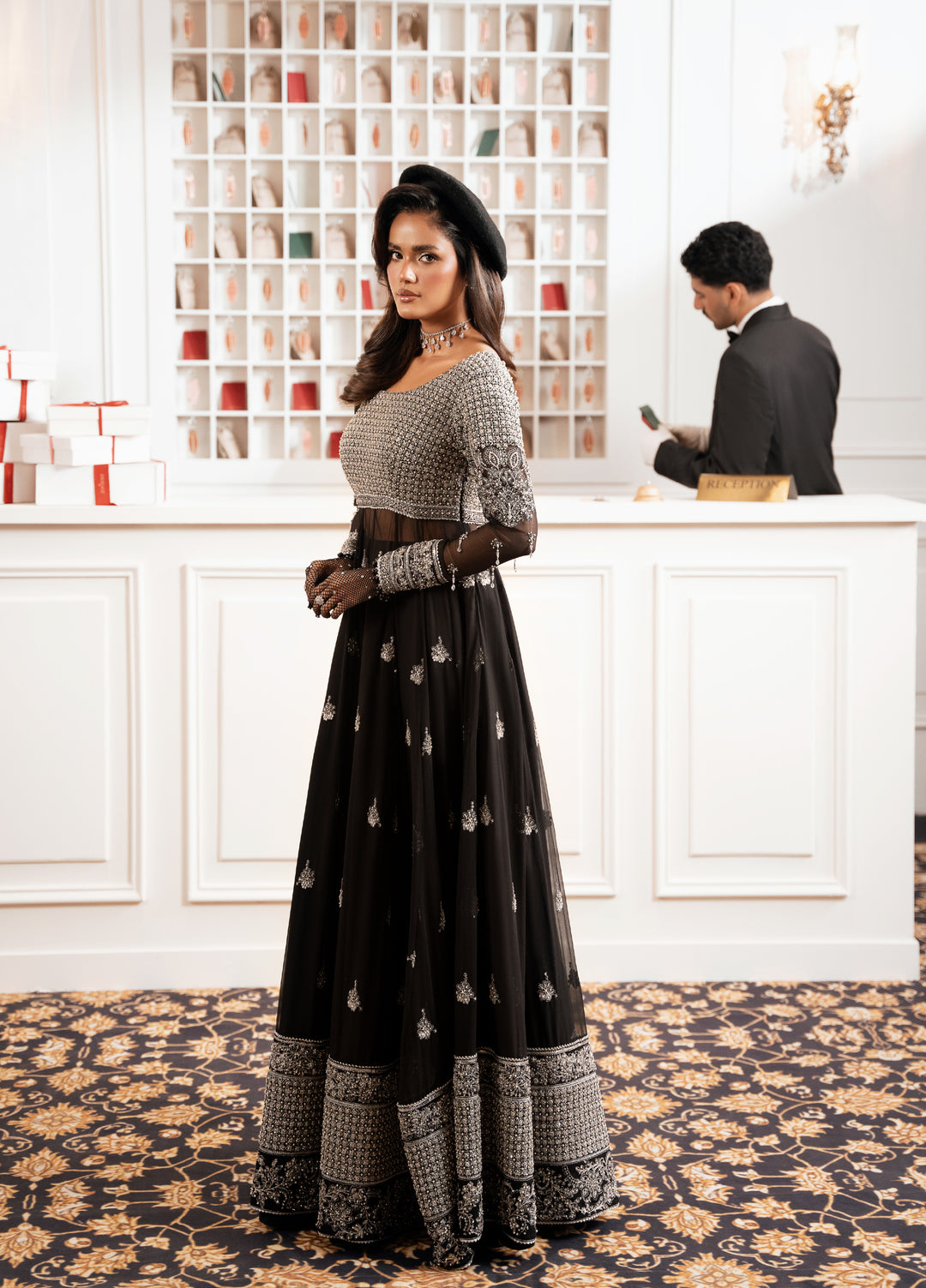 Check In by Zarizaa Embroidered Chiffon 3 Piece Suit ZZ26UCI CLOAK - Festive Collection