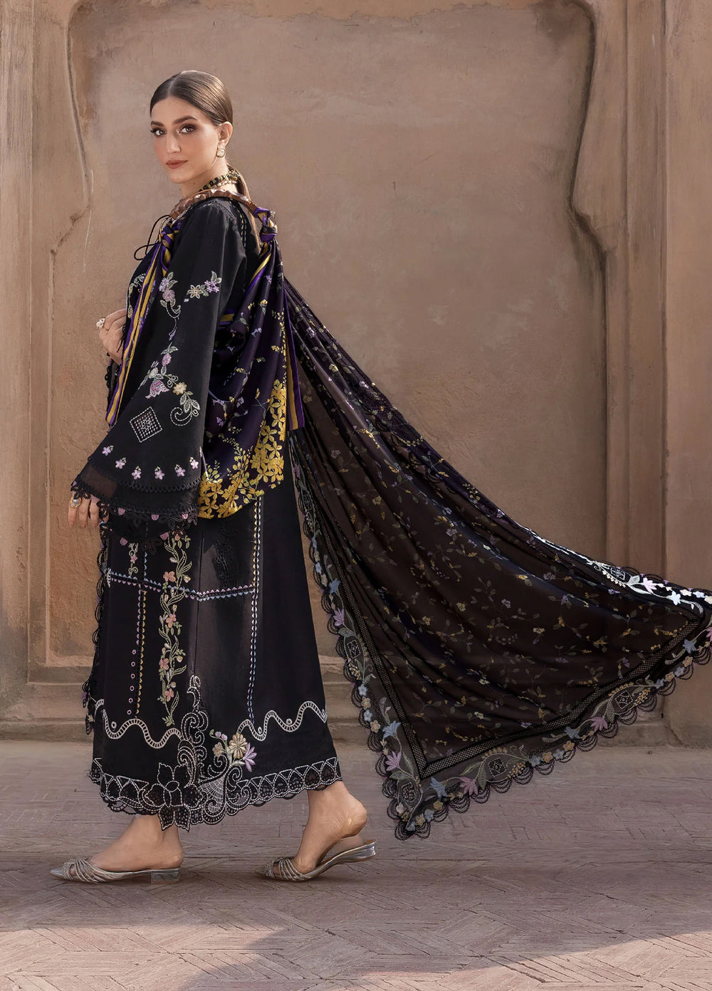 Flow by Crimson Unstitched Embroidered Lawn 3 Piece Suit CR26UFL D1 A-Oynx - Festive Collection