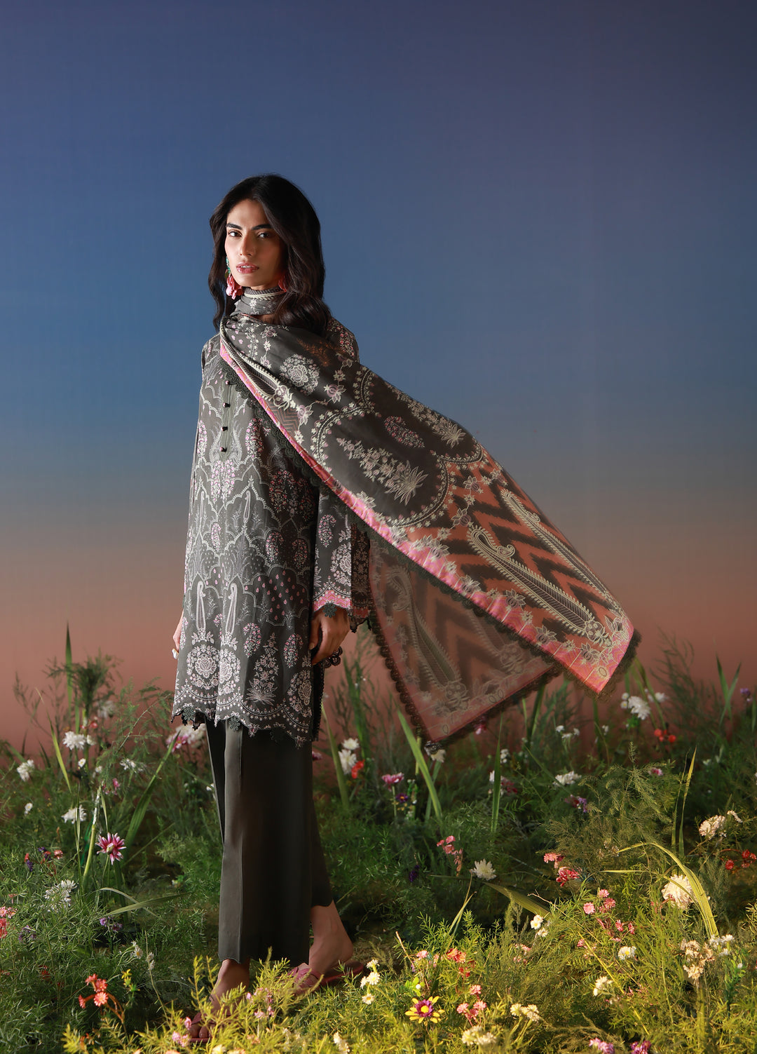 Mirha by Sahar Unstitched Printed Lawn 3 Piece Suit SS1-26-17 Shadow Lace - Summer Collection