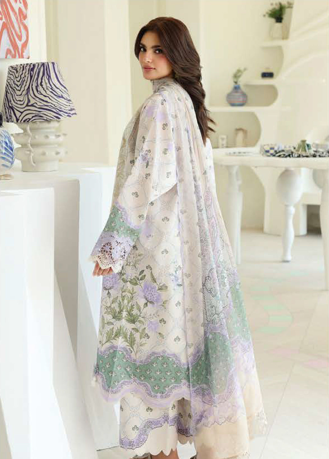 Petals in Print by Roheenaz Unstitched Printed Lawn 3 Piece Suit RN26UPP White Camellia RUNSS260908 - Summer Collection