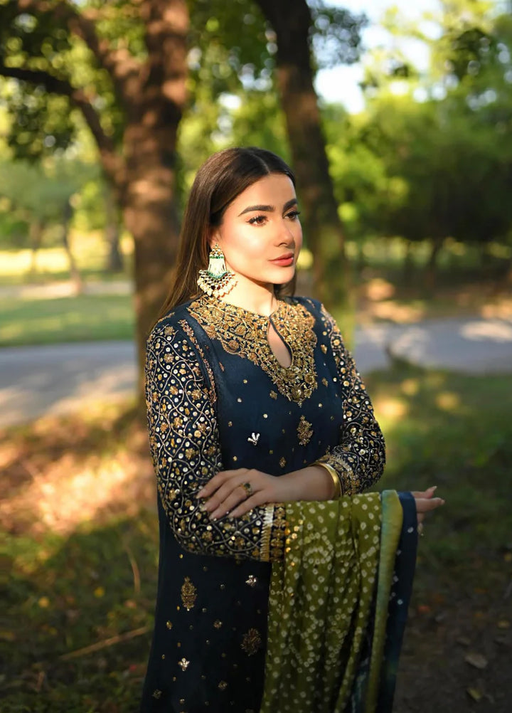 Luxe By Hues Atelier Women Pret 3 Piece Lakhnawi Blue Formal - Formals Collection