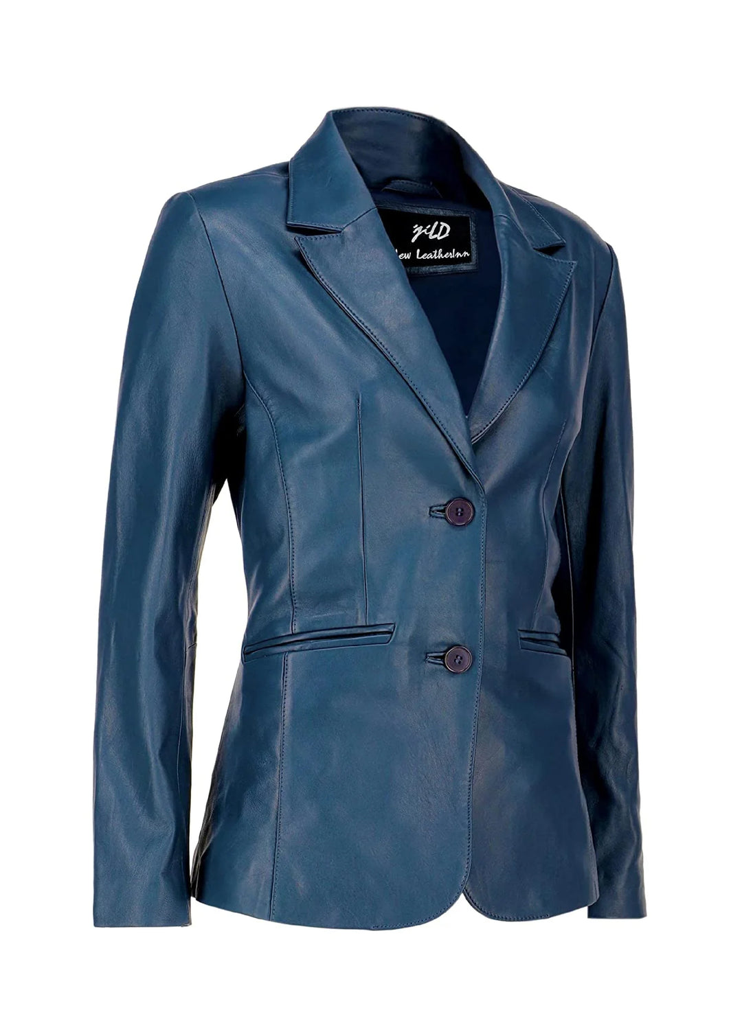 Jild Jild Leathers Classic 2-Button Lambskin Leather Blazer Women-Blue ...