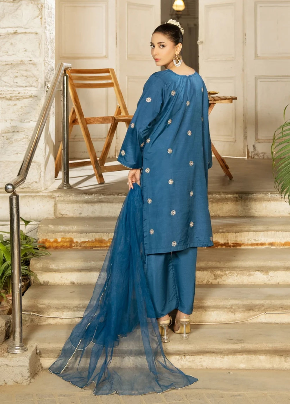Dhaga Women RTW Embroidered Rawsilk 3 Piece DHG26PCN Noor e neel - Eid Collection