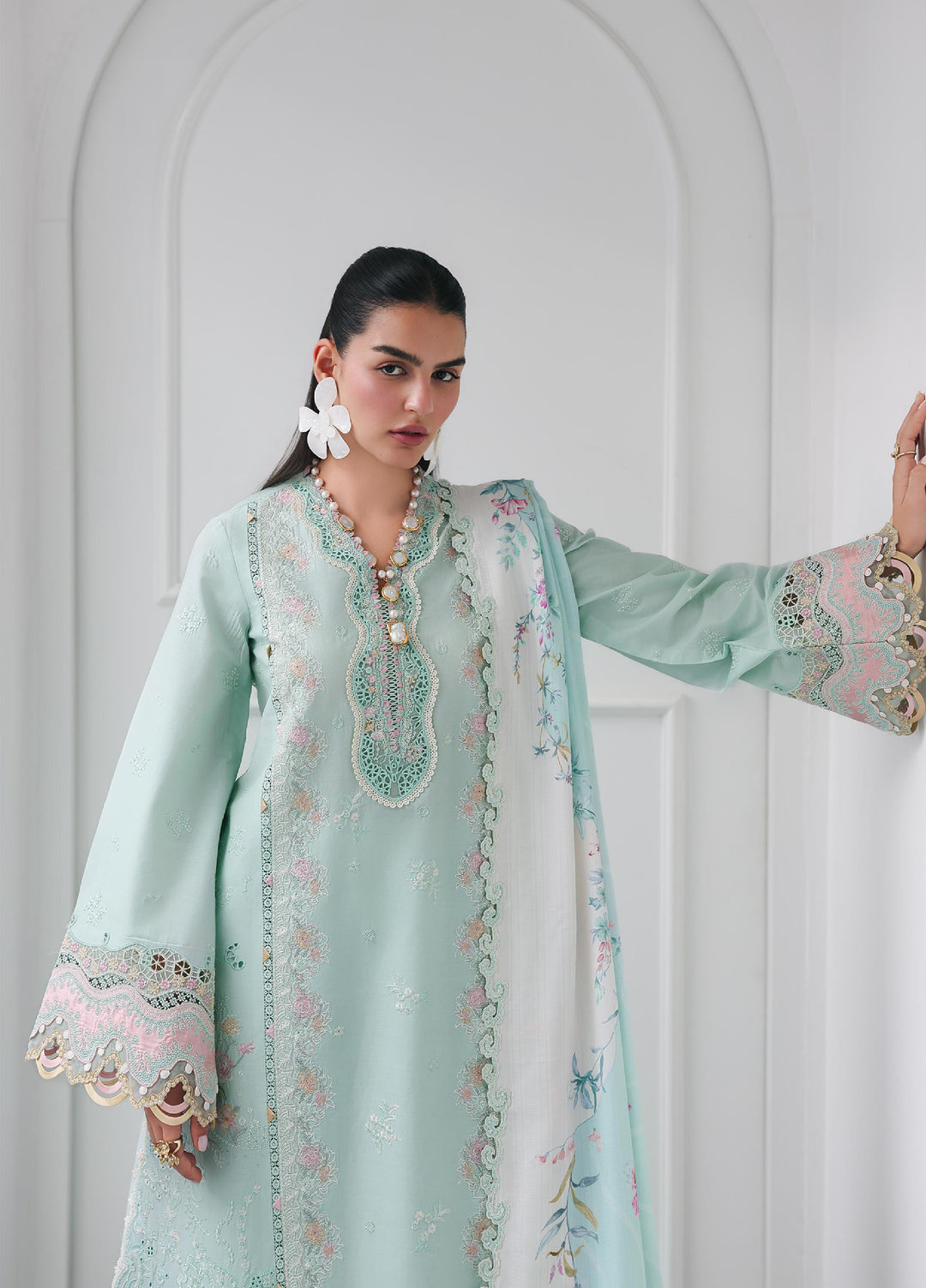 Q Line by Qalamkar Unstitched Chikankari Embroidered Lawn 3 Piece Suit QLK26UQL RP-05 RAHA - Summer Collection