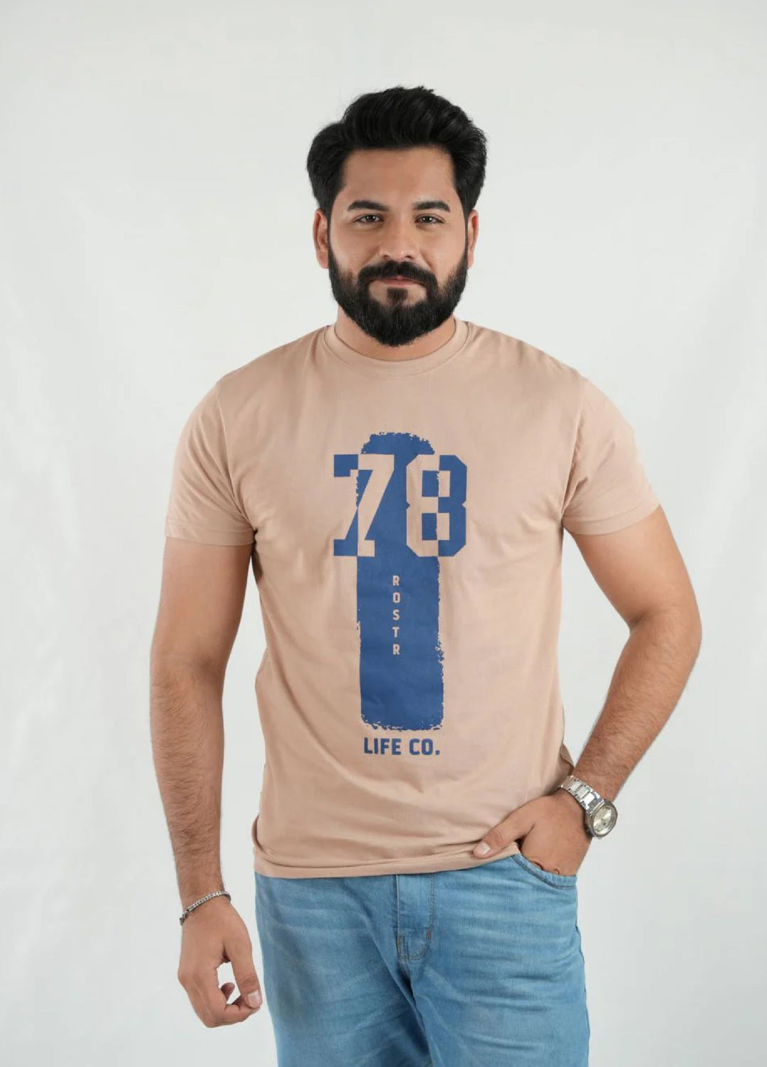 Mercato RTW Solids Cotton 1 Piece Round Neck Beige Shirt