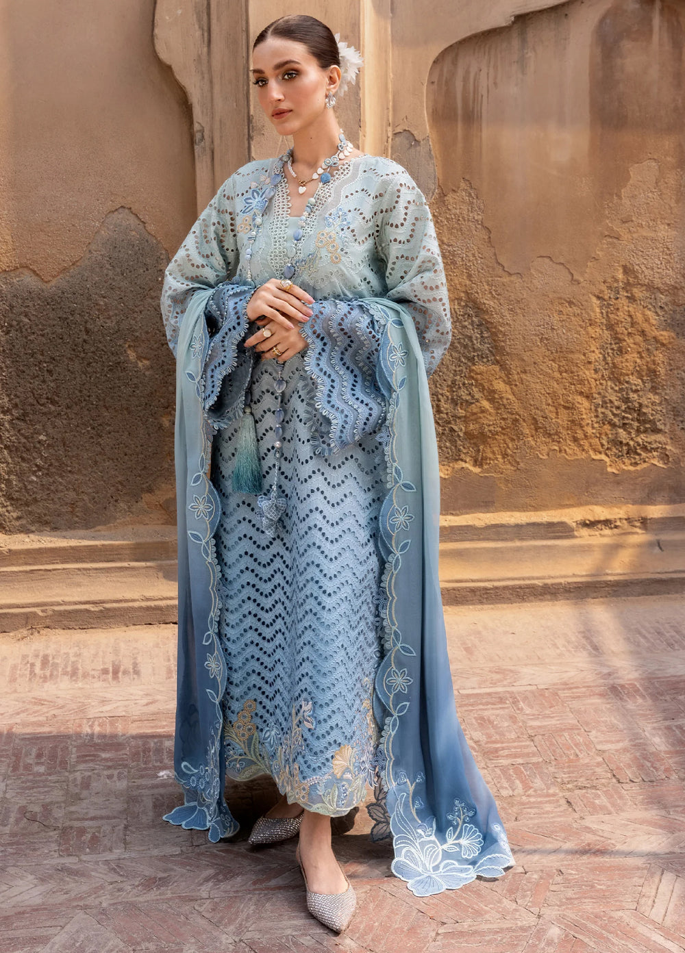 Flow by Crimson Unstitched Embroidered Lawn 3 Piece Suit CR26UFL D8 A-Ocean - Festive Collection