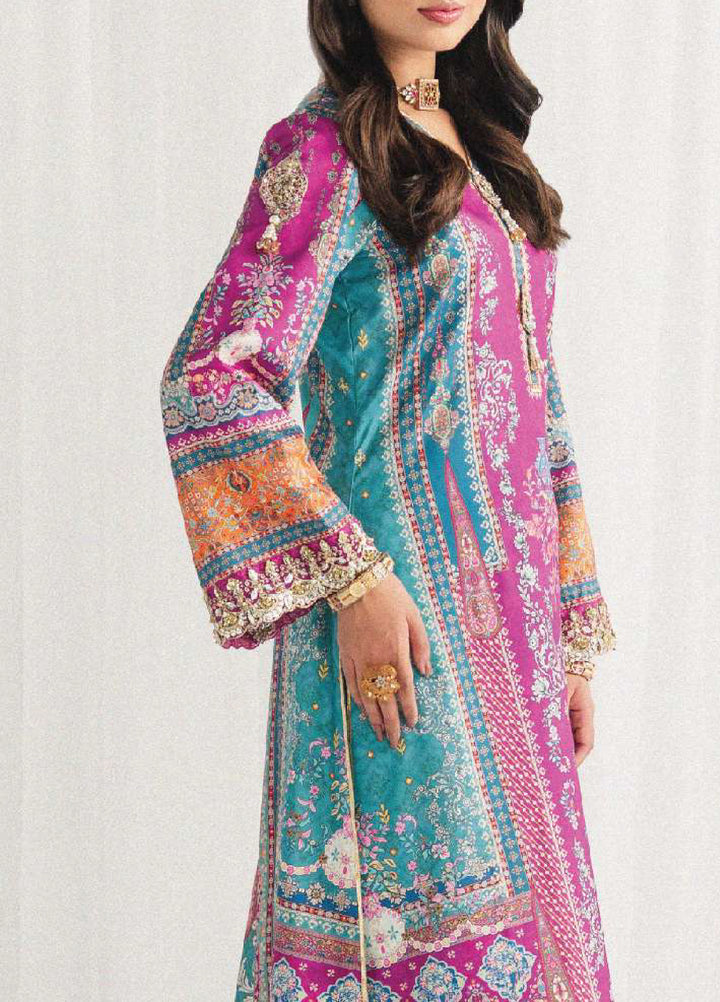 Aira by Gulaal Unstitched Printed Silk 3 Piece Suit GL26USA Magenta Mischief GS-09 - Festive Collection