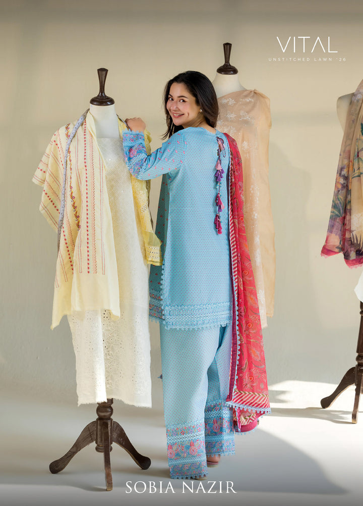 Vital by Sobia Nazir Unstitched Embroidered Lawn 3 Piece Suit SN26UVL 6A - Summer Collection