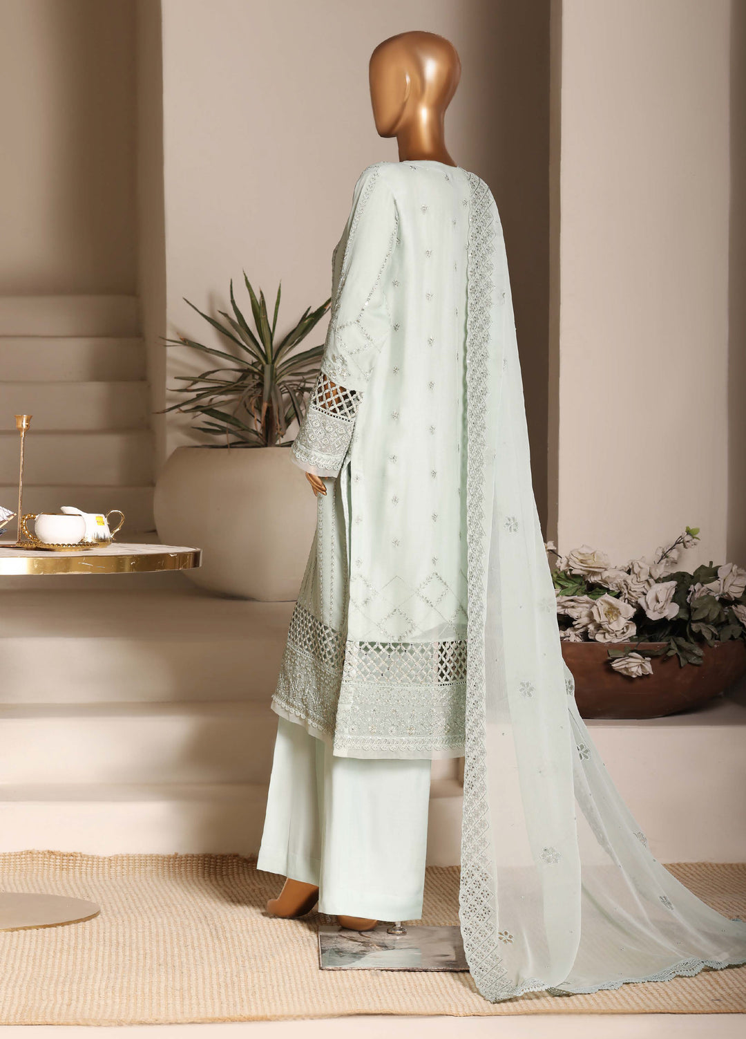 Fasane by HZ Textiles RTW Embroidered Chiffon 3 Piece Suit HZ26UCF HZK-241 Green - Festive Collection