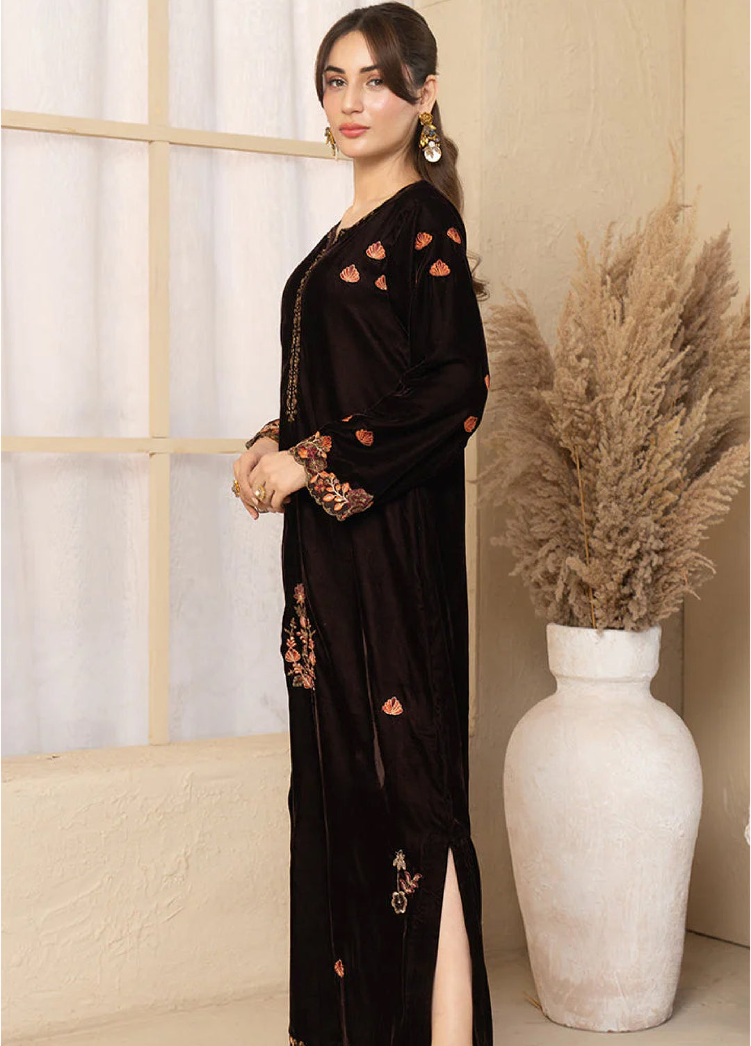Winter Hues by Naayas Women Pret Embroidered Kaftaan Velvet Jardin - Winter Collection