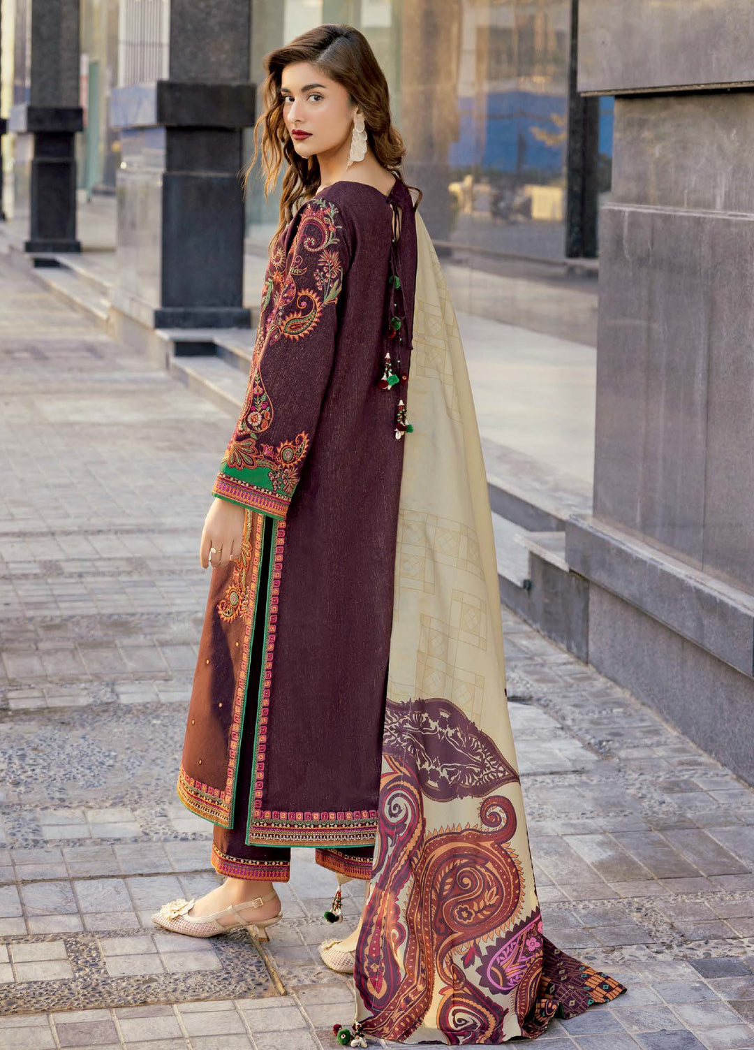 Poshima by Charizma Unstitched Embroidered Peach Leather Suits 3 Piece CHR26PU PSW5-27 - Winter Collection