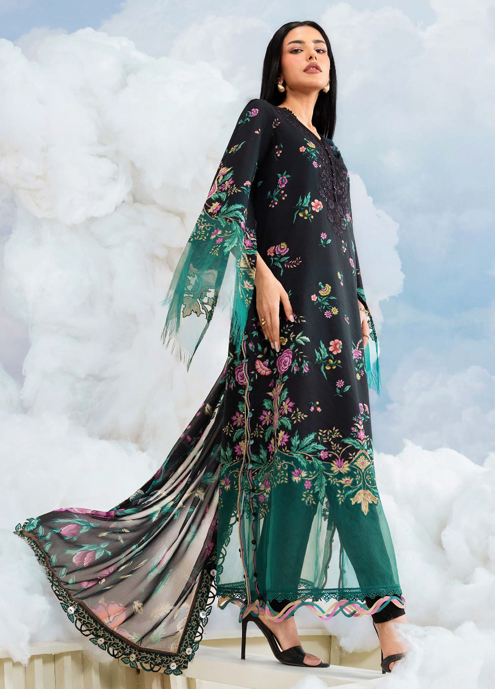 M Basics by Maria B Unstitched Embroidered Lawn 3 Piece Suit MB26SSEL MB-CUSV14-01B - Eid Collection