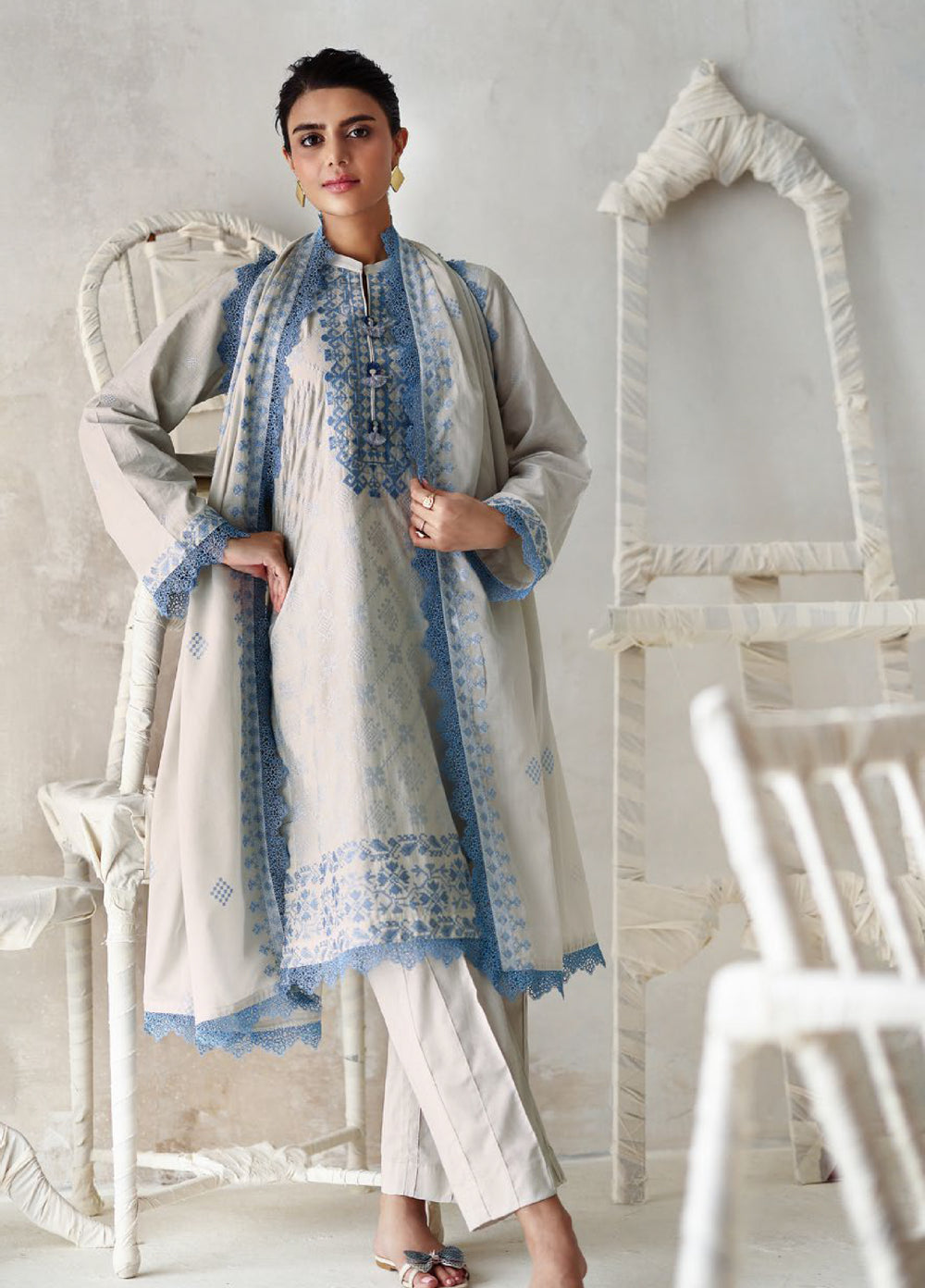 The Luxe by Gul Ahmed Unstitched Embroidered Lawn 3 Piece Suit GA26ULL Blue Serenity CL 62431 - Casual Collection