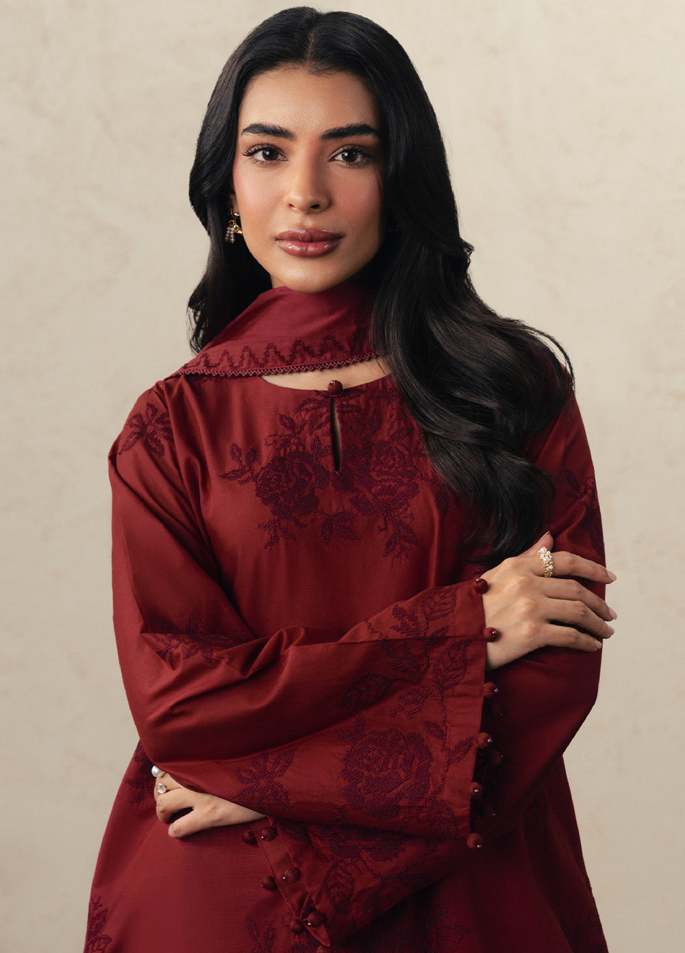 Moonsoon Edit by Cross Stitch Unstitched Embroidered Cambric 3 Piece Suit CS26UCM Crimson Bloom - Casual Collection