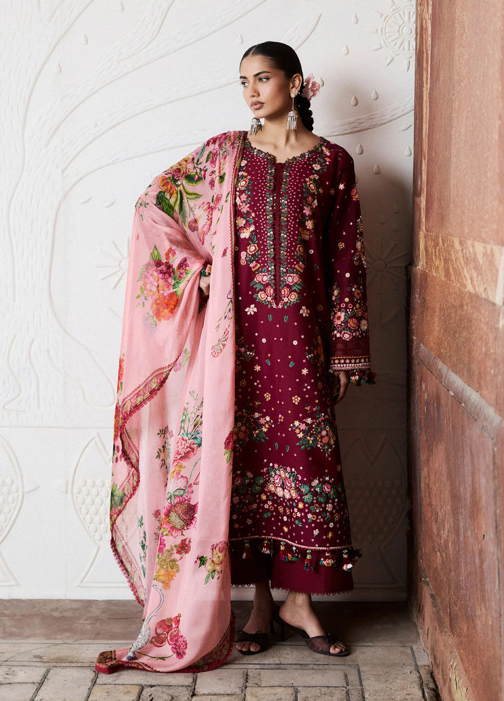 Zan by Hussain Rehar Unstitched Embroidered Lawn 3 Piece Suit HR26UZF Kestane D-78 - Festive Collection