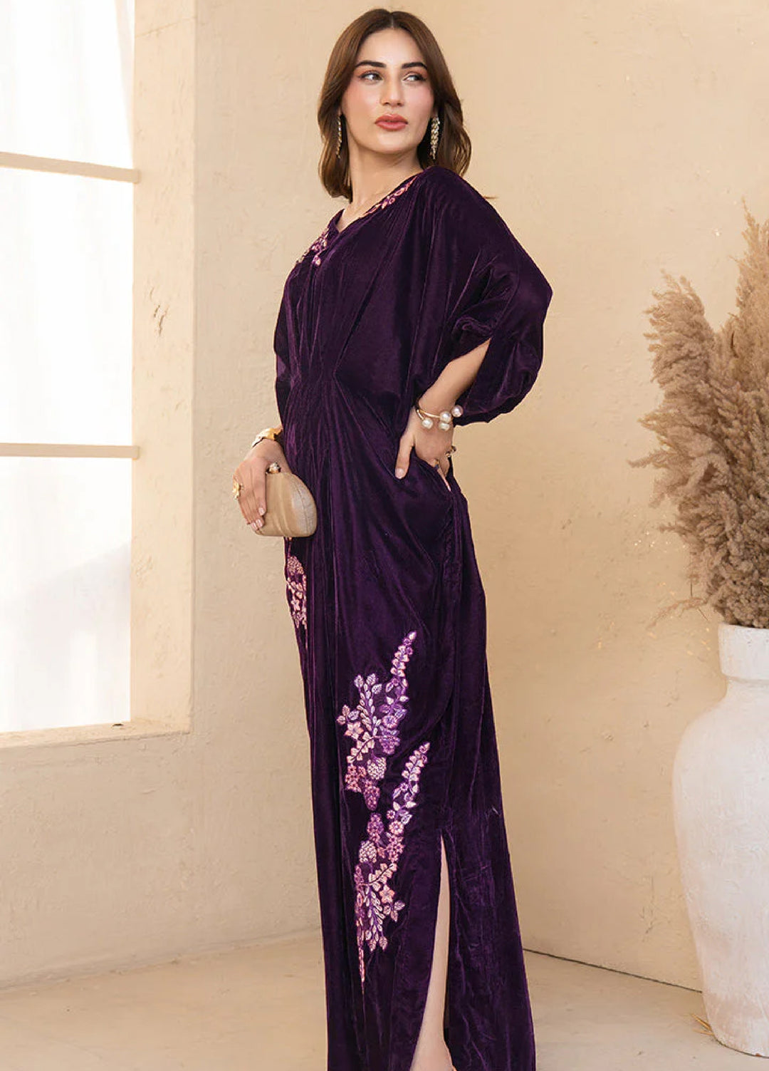 Winter Hues by Naayas Women Pret Embroidered Kaftaan Velvet Mahrose - Winter Collection
