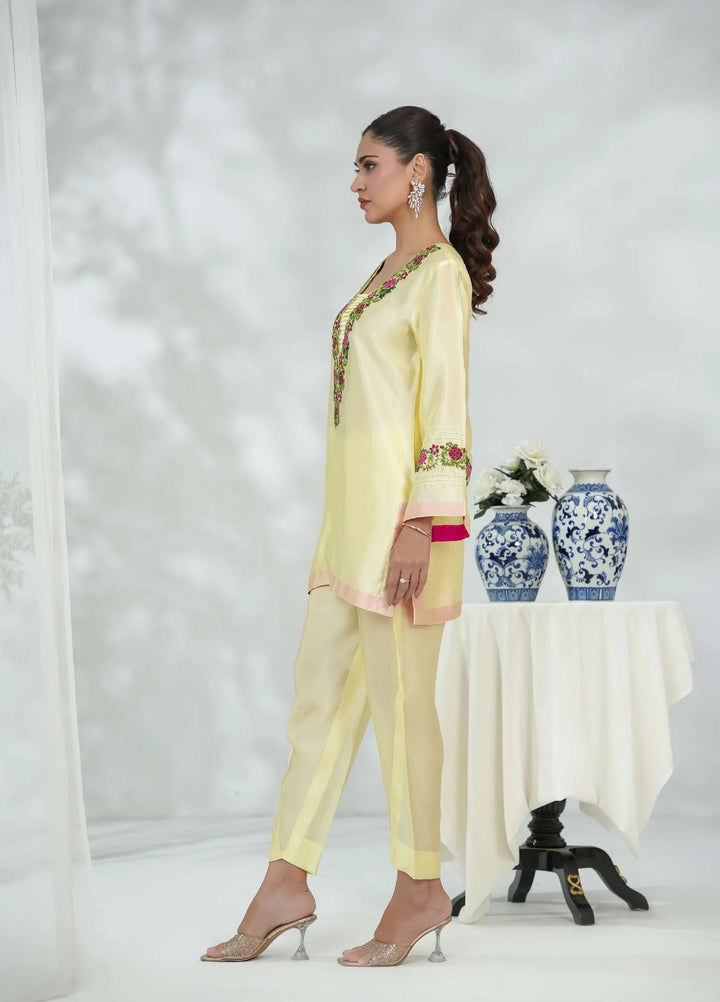 Silcot Pret Embroidered Silk Ensemble Lemon blossom - Winter Collection