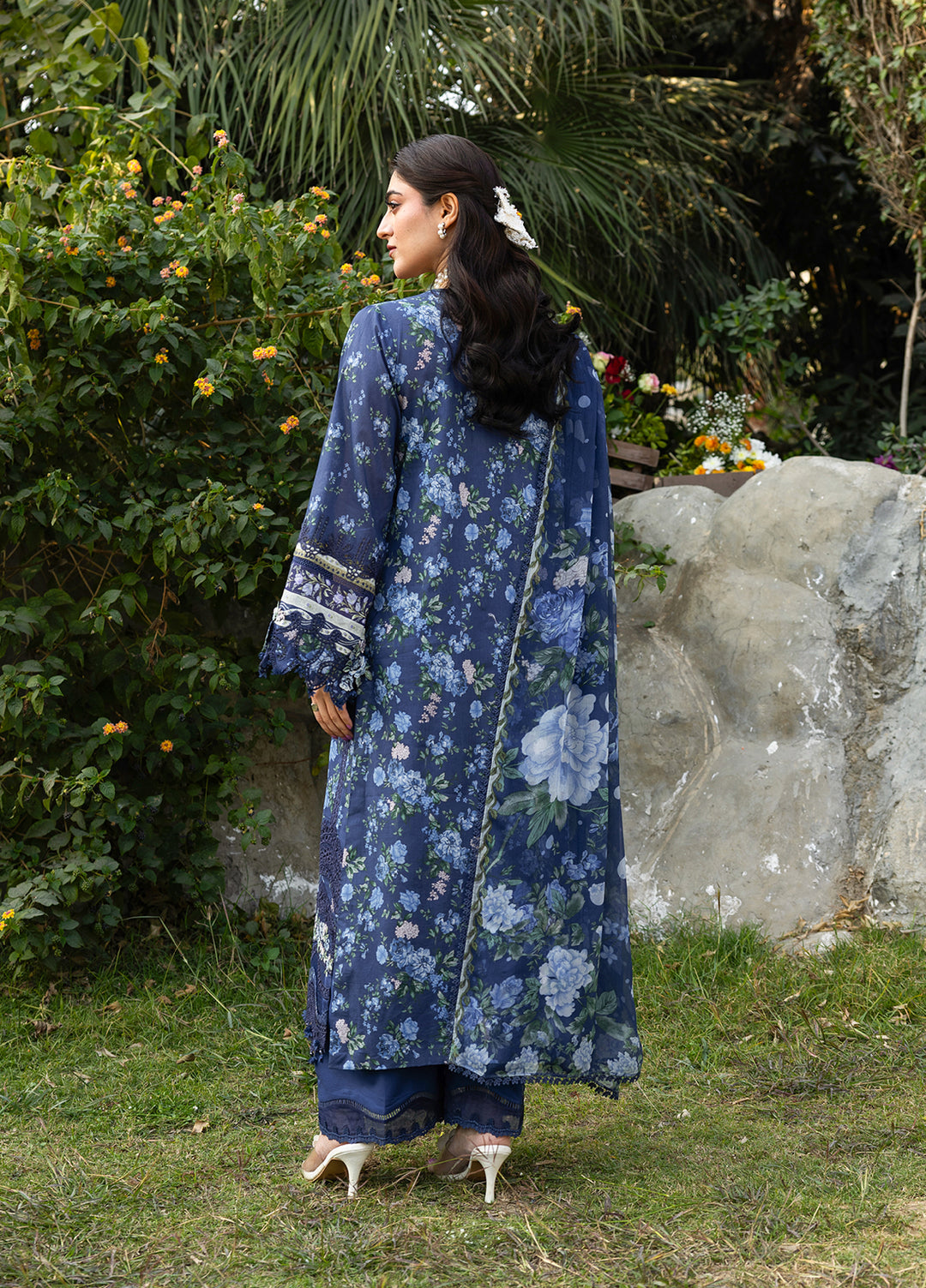 Elaf Premium Chikankari Unstitched Printed Lawn 3 Piece Suit EL26UPC ERC-3B NEEL - Summer Collection