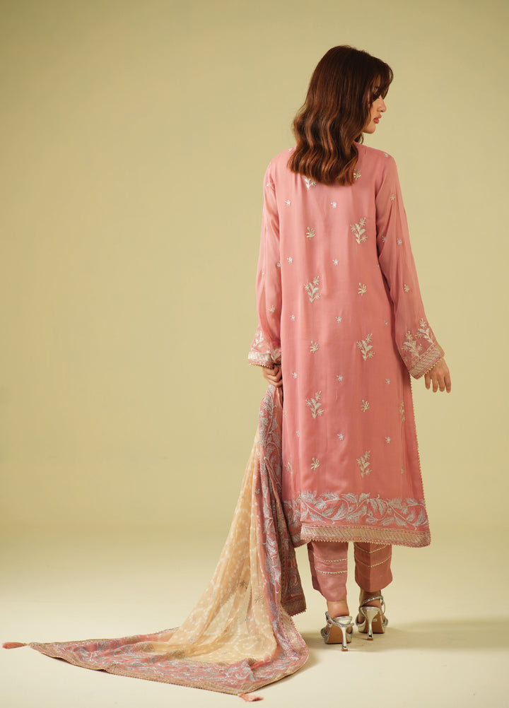 Satrang by Zouj Unstitched Chunri Chiffon Embroidered Suits 3 Piece ZJ25SC ZJCH-0031 Peach - Festive Collection