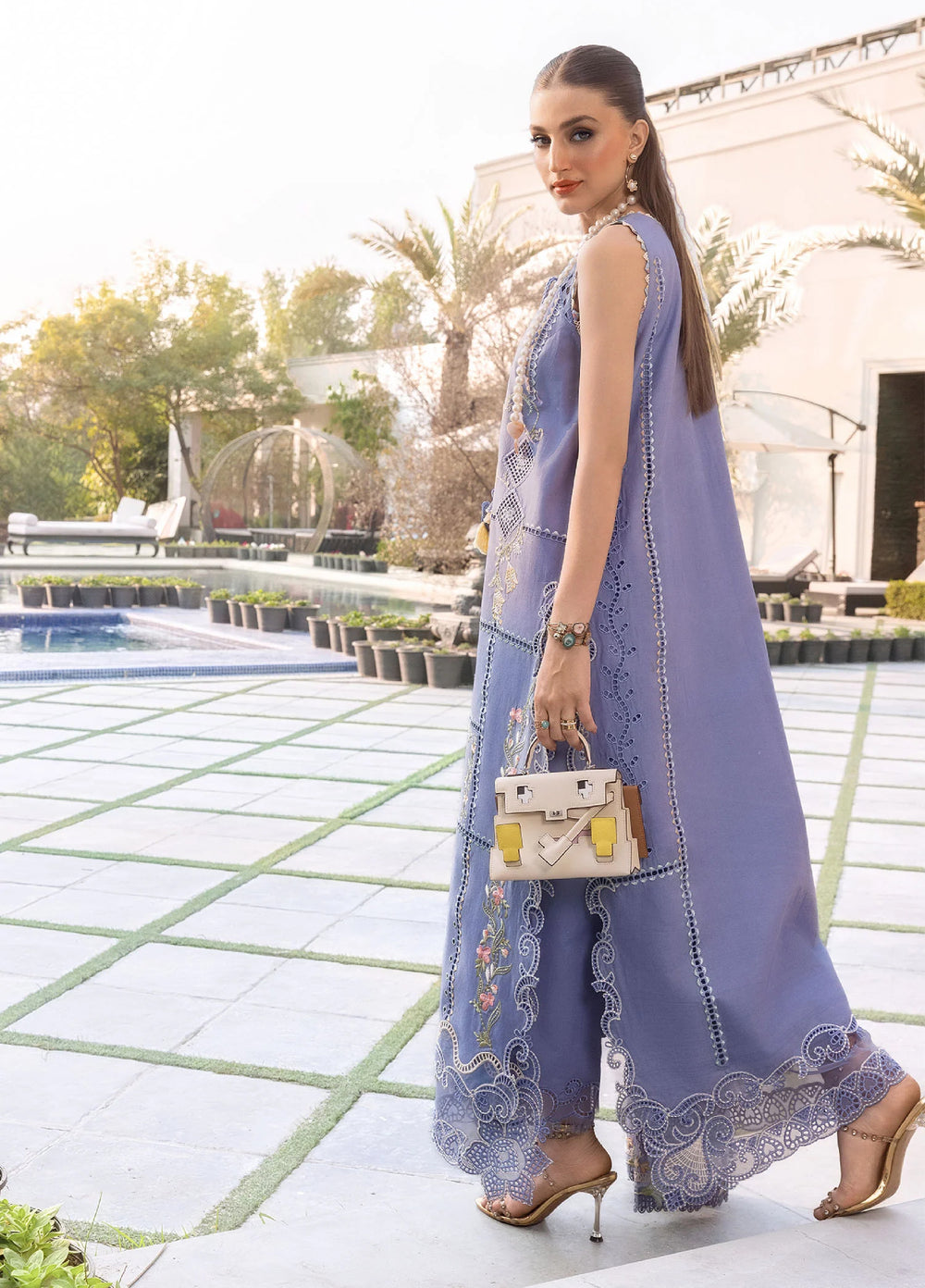 Flow by Crimson Unstitched Embroidered Lawn 3 Piece Suit CR26UFL D1 B-Deep Periwinkle - Festive Collection