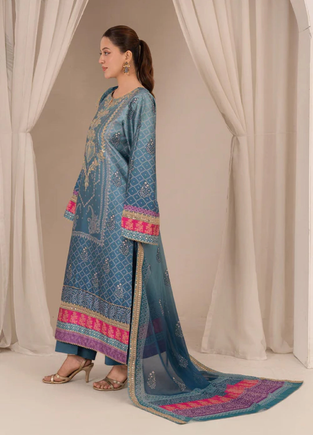 Bandhani by Chandan Nagri Women Pret Embroidered Silk 3 Piece Suit Ruya - Formals Collection