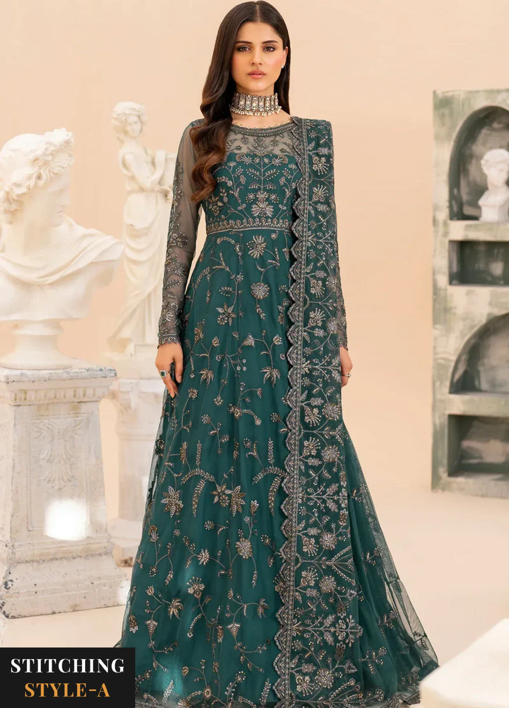 Zarif Women Unstitched Embroidered Net 3 Piece Suit ZR26UFC ZMU 07 ZAYB - Festive Collection