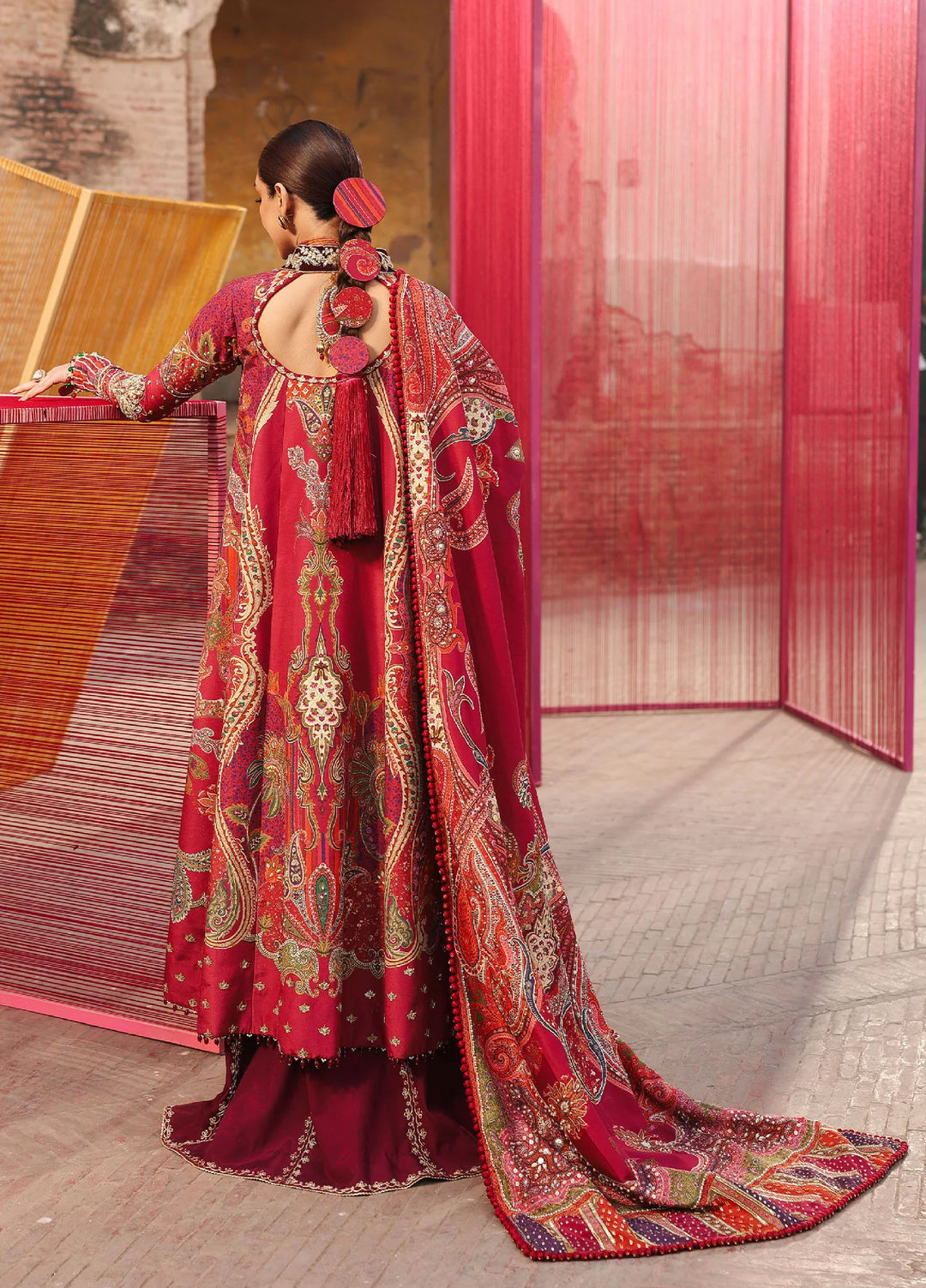 Crimson Unstitched Embroidered Silk 3 Piece Suit CR26UW D-1 Damini Scarlet - Festive Collection