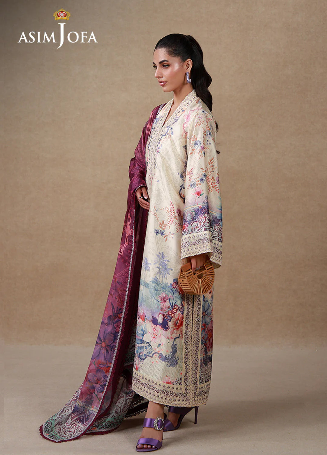 Asim Jofa Unstitched Printed Silk 3 Piece Suit AJ26UPS AJULSC-02 - Casual Collection