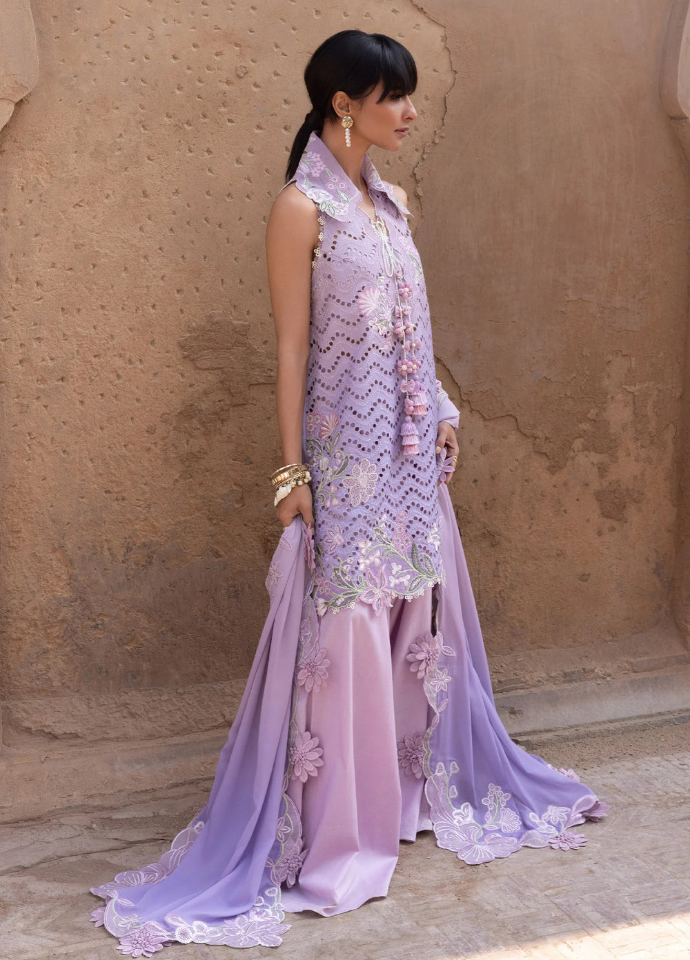 Flow by Crimson Unstitched Embroidered Lawn 3 Piece Suit CR26UFL D8 B-Lilac - Festive Collection